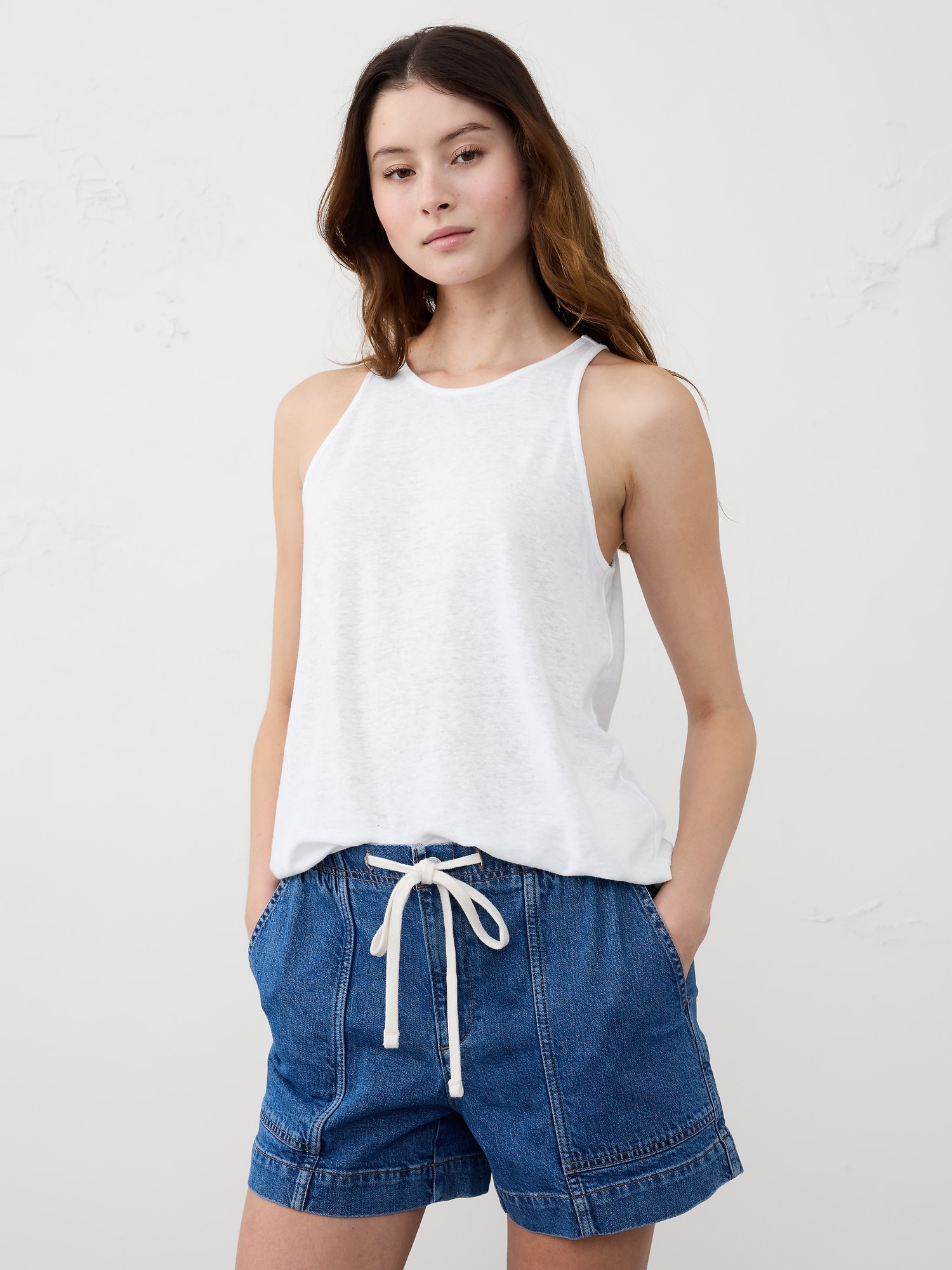 Linen-Blend Racer-Back Tank