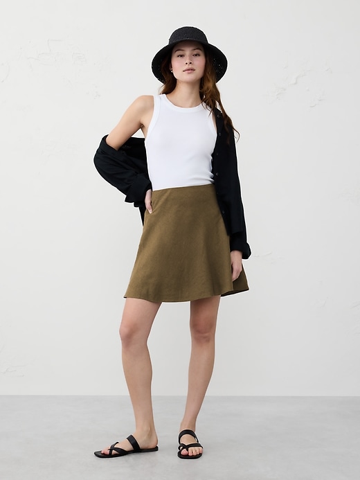 Linen-Blend Mini Slip Skirt