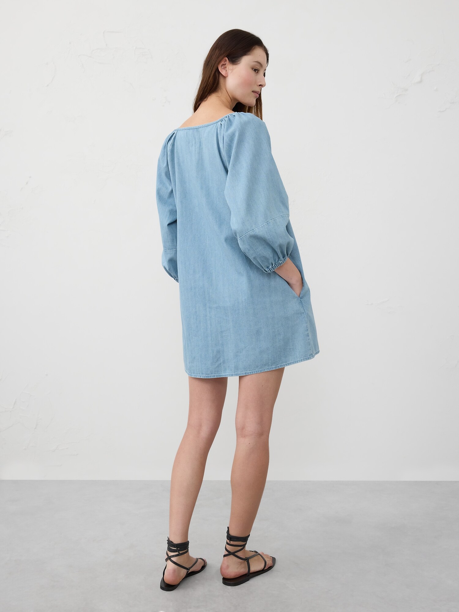 Poplin Puff-Sleeve Mini Dress