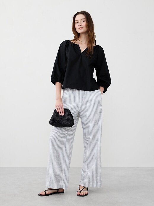 Lantern-Sleeve Poplin Top
