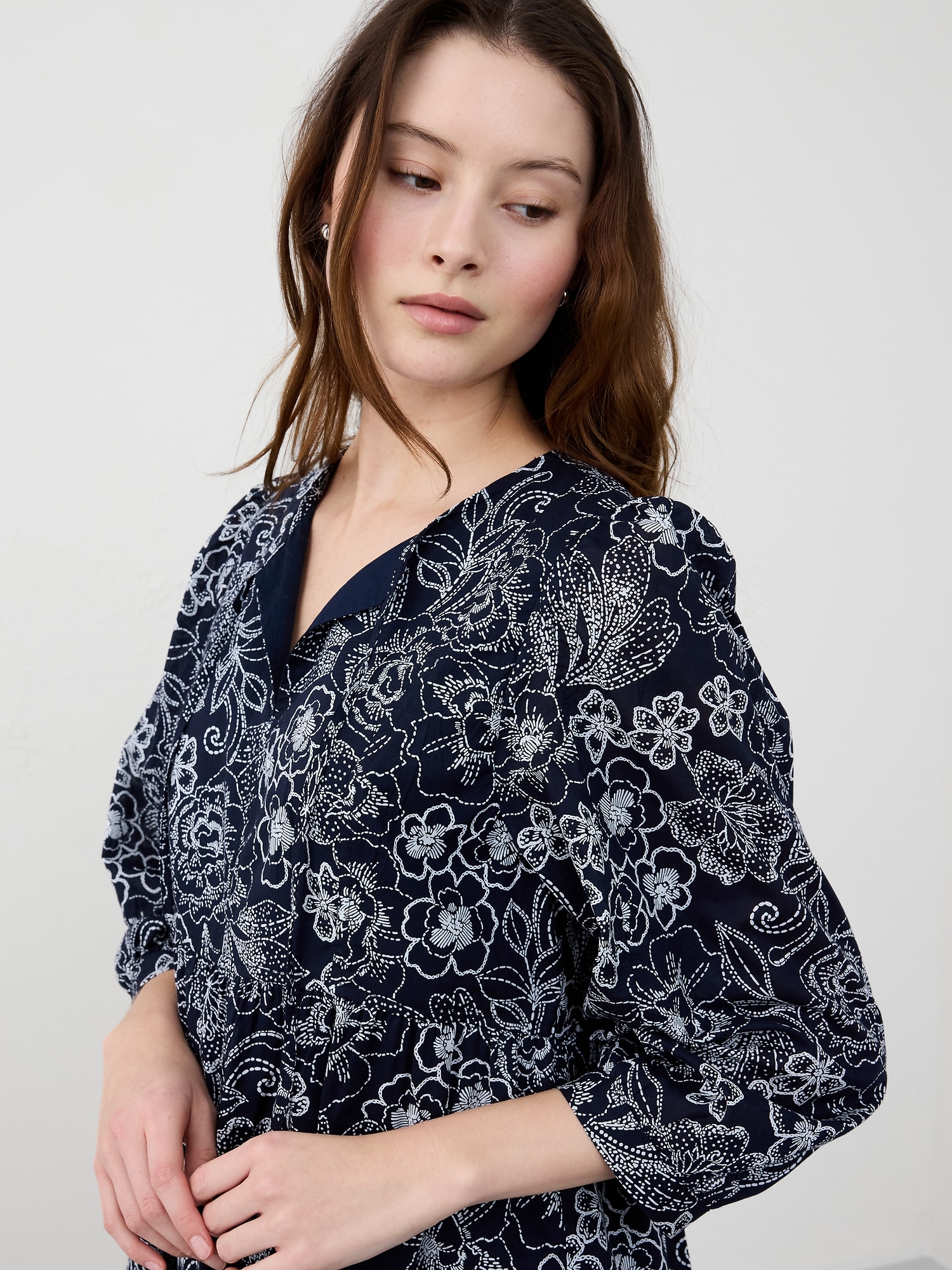 Voile Puff-Sleeve Peplum Mini Shift