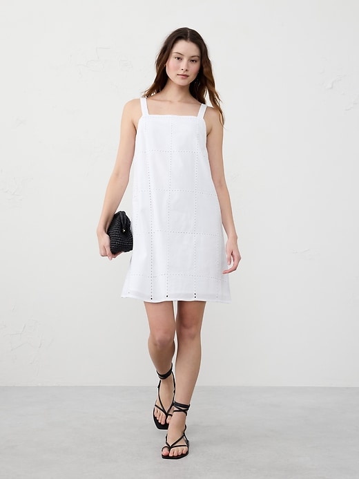 Linen-Blend Seamed Bodice Mini Dress