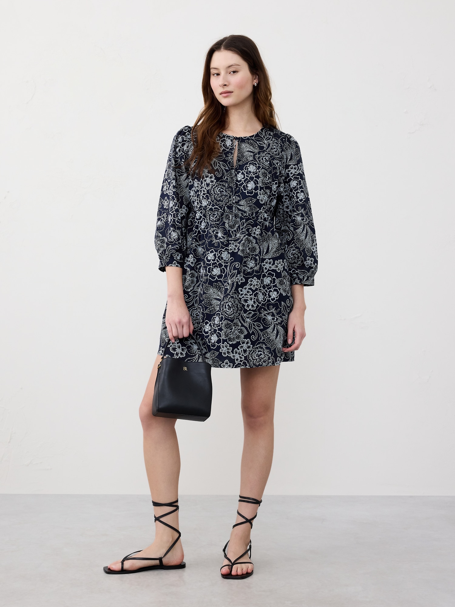 Voile Puff-Sleeve Peplum Mini Shift