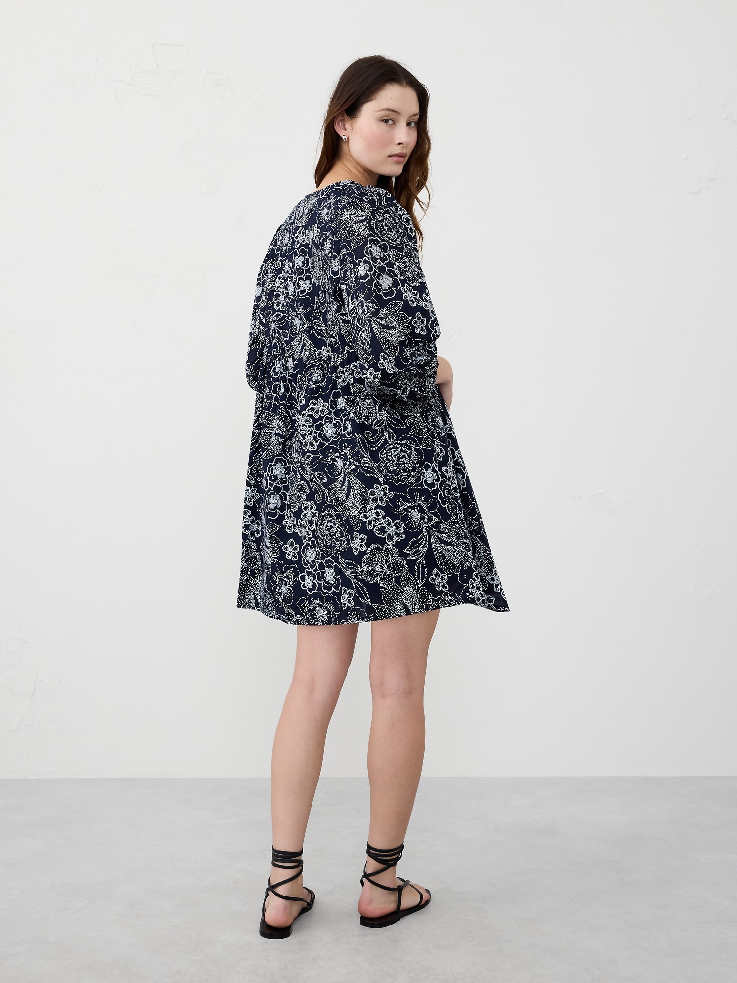 Voile Puff-Sleeve Peplum Mini Shift