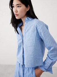 Linen-Blend Cropped Shirt