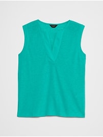 Linen-Blend Split-Neck Tank