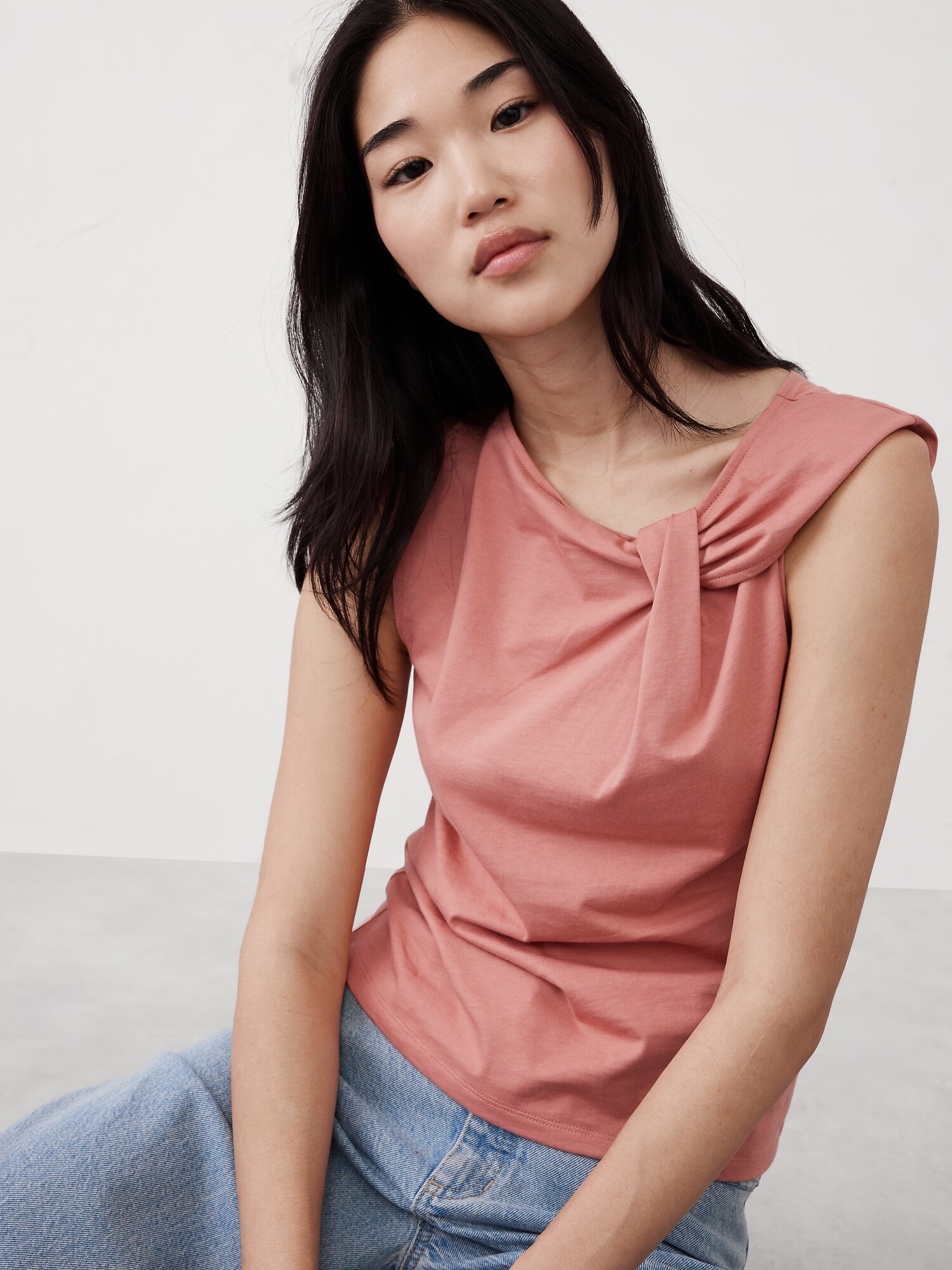 Premium Cotton Twist Shoulder Top