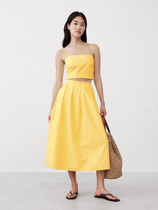 Poplin Pleated Midi Skirt