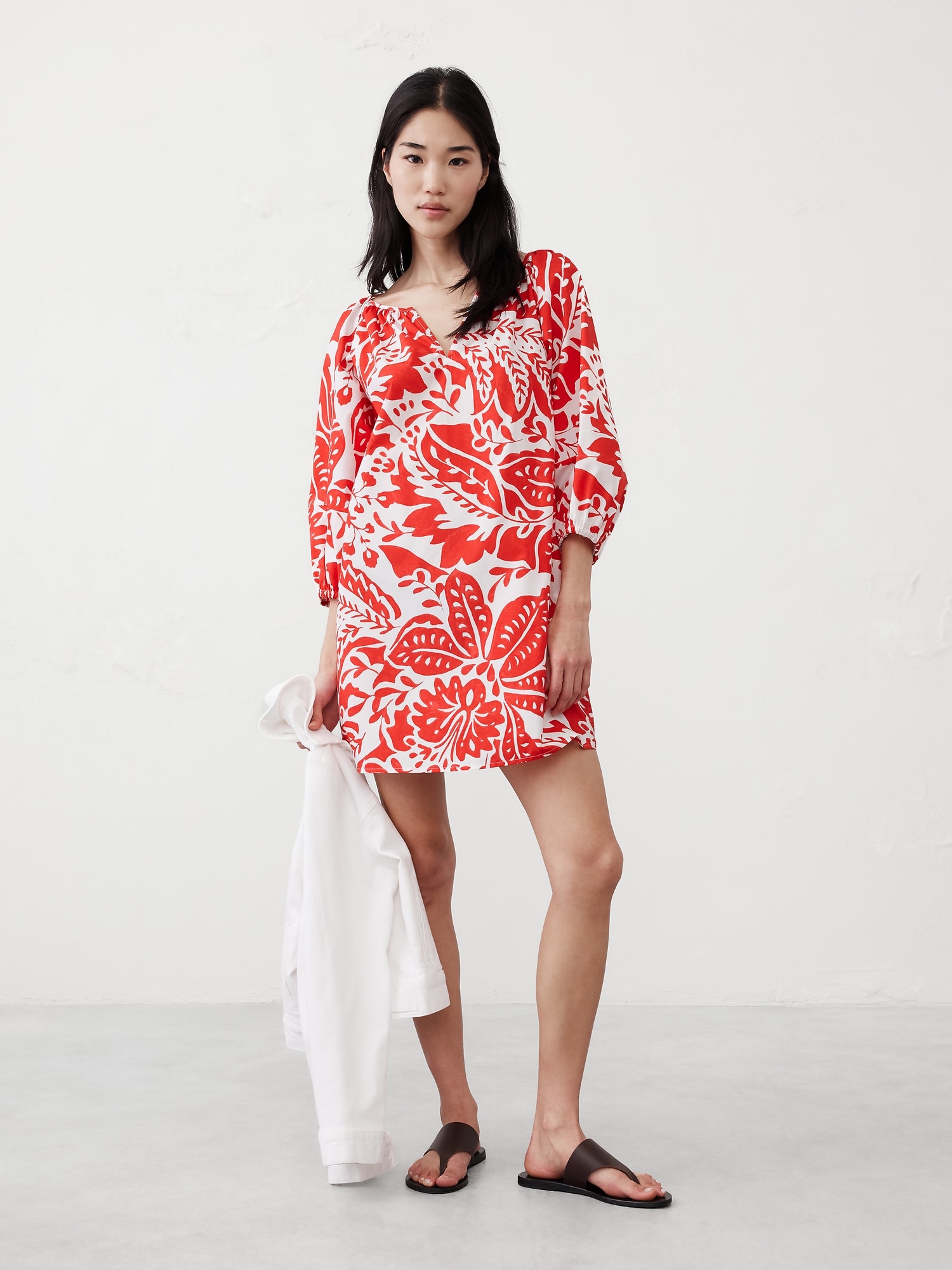 Poplin Puff-Sleeve Mini Dress