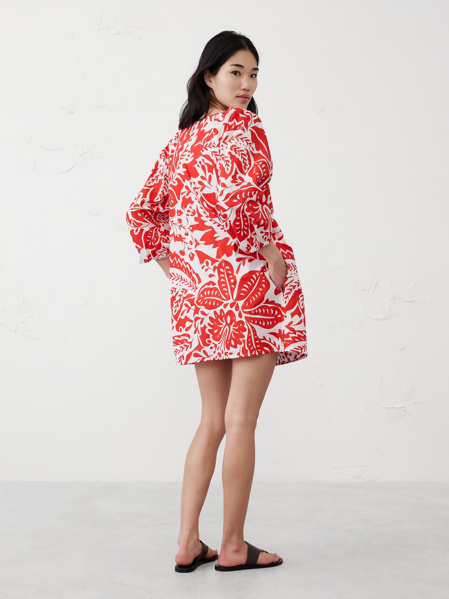 Poplin Puff-Sleeve Mini Dress