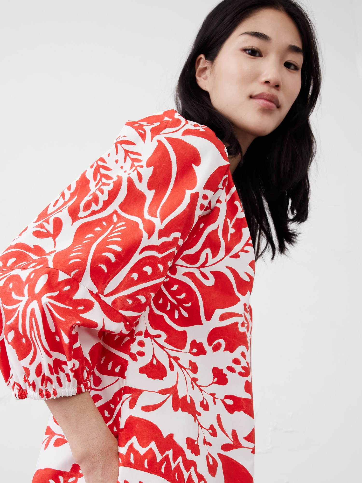 Poplin Puff-Sleeve Mini Dress