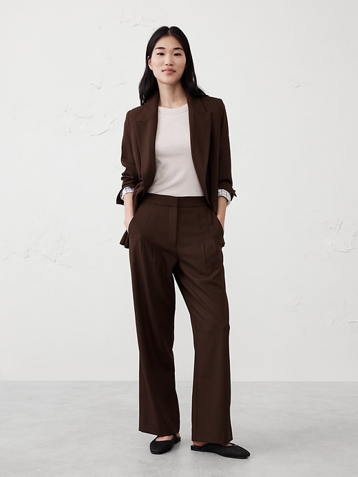 Wide-Leg High-Rise Pleated Pull-On Pant