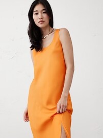 Silky Twill Slit Maxi Dress
