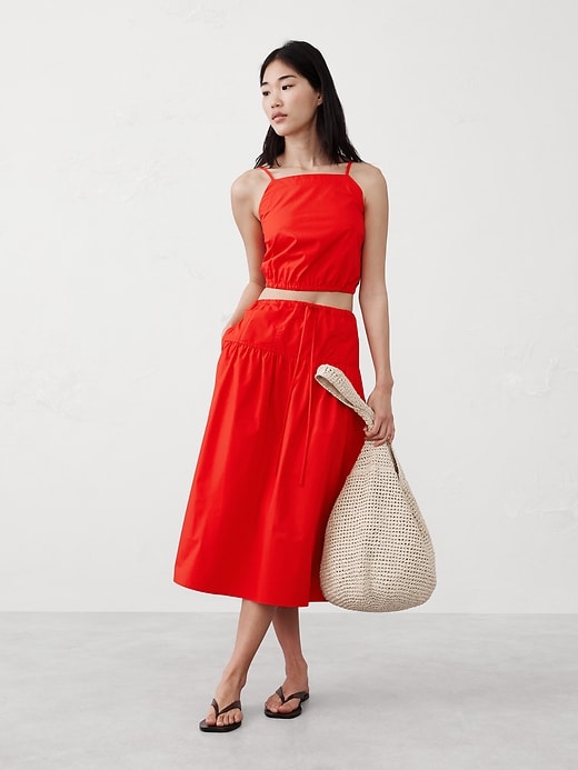 Poplin Drop-Waist Midi Skirt | Banana Republic Factory Poplin Drop-Waist Midi Skirt | Banana Republic Factory
