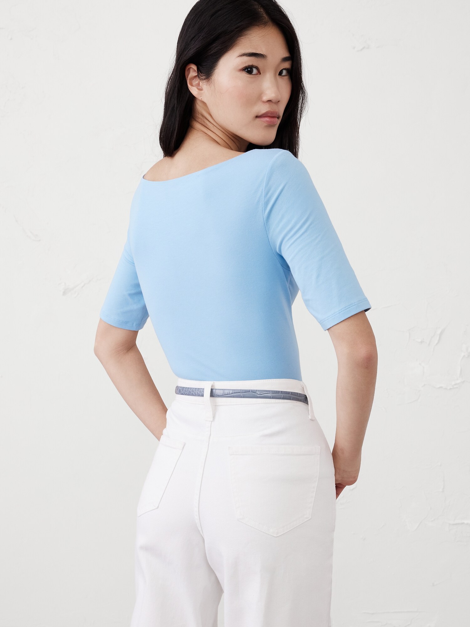 Soft Stretch Elbow-Sleeve Top