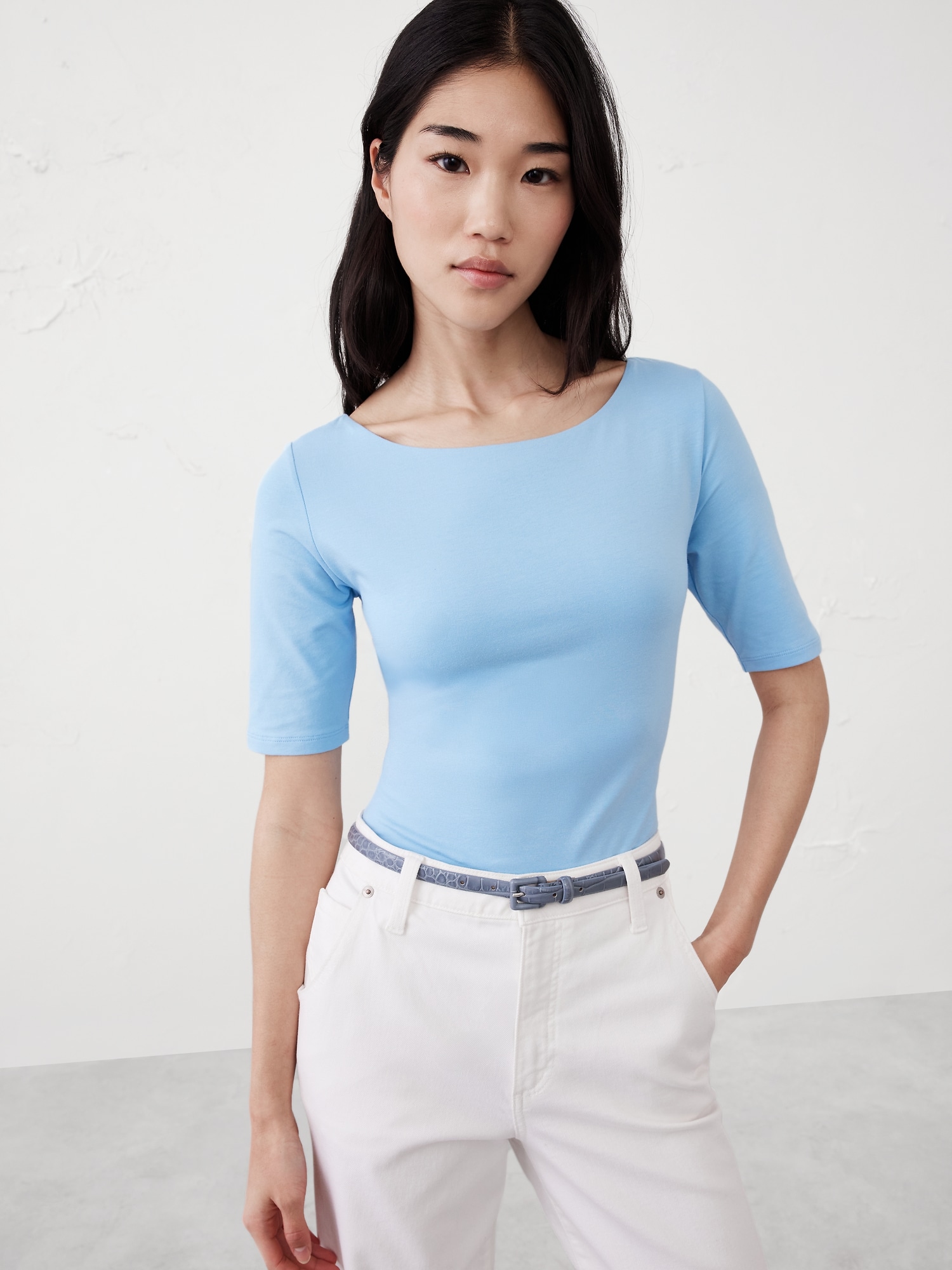 Soft Stretch Elbow-Sleeve Top
