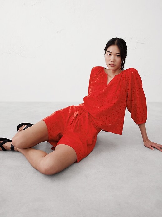 Lantern Sleeve Eyelet Top