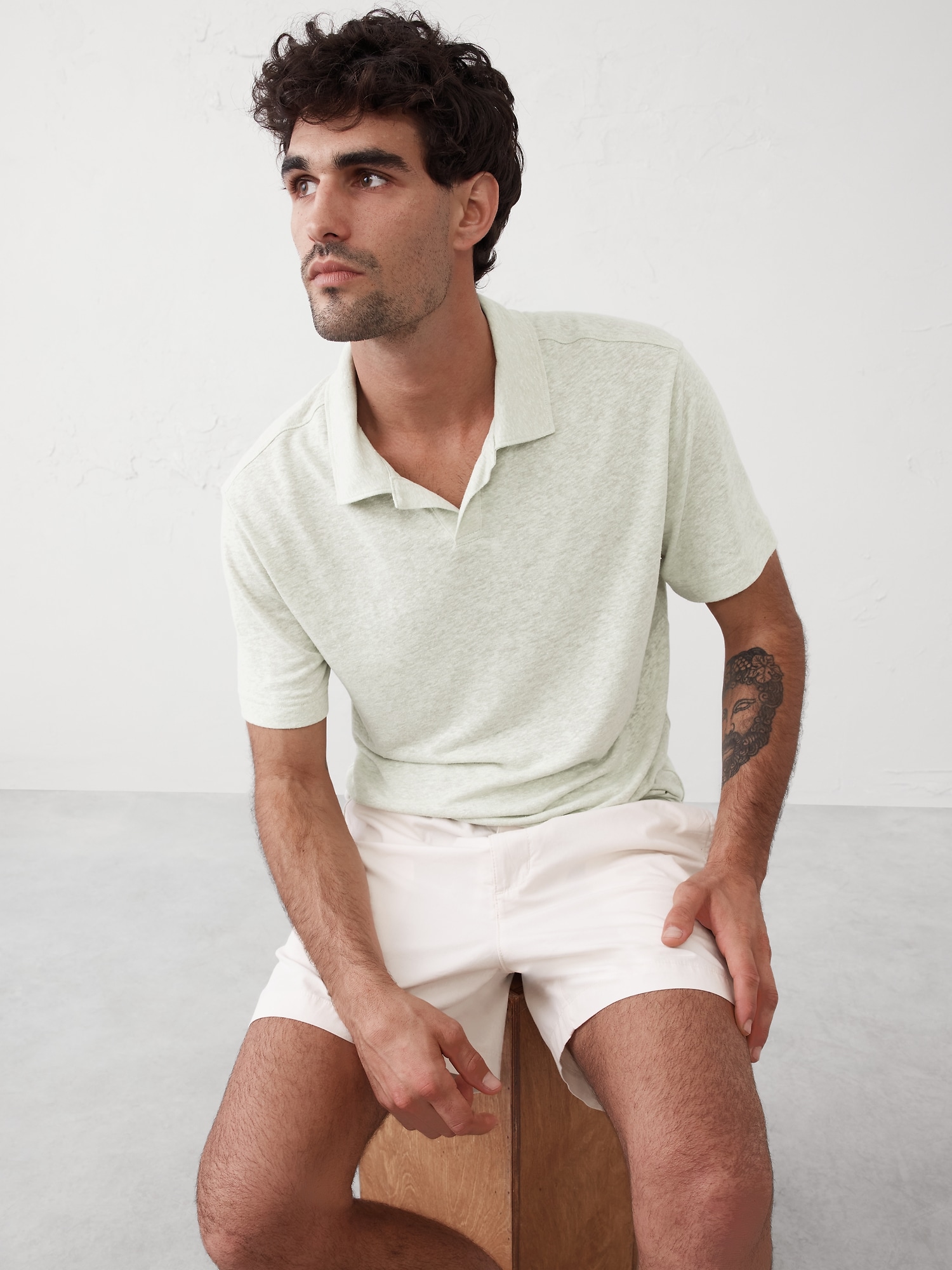 Linen-Blend Johnny Collar Polo