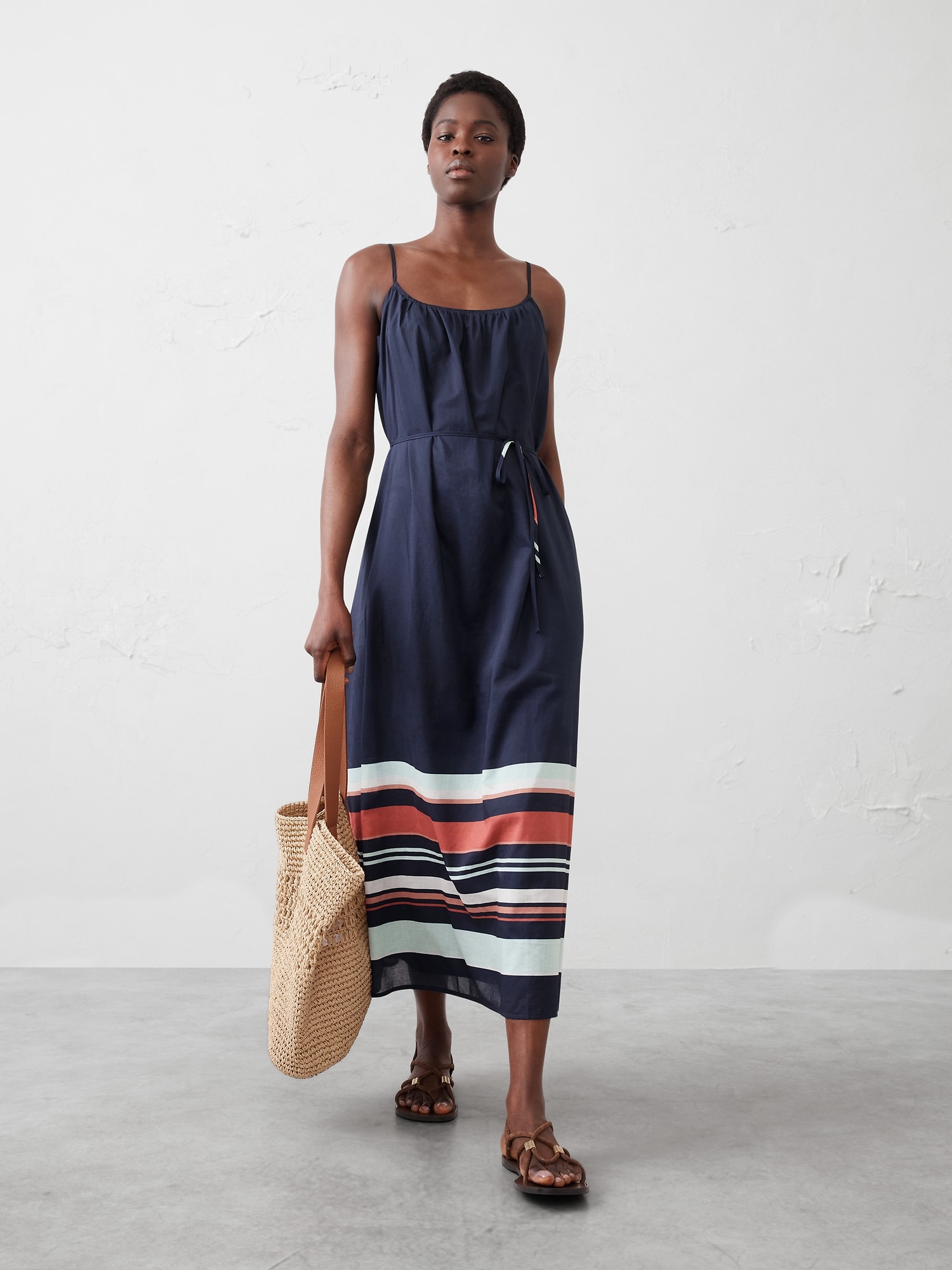 Tie-Waist Organza Maxi Dress - Blue