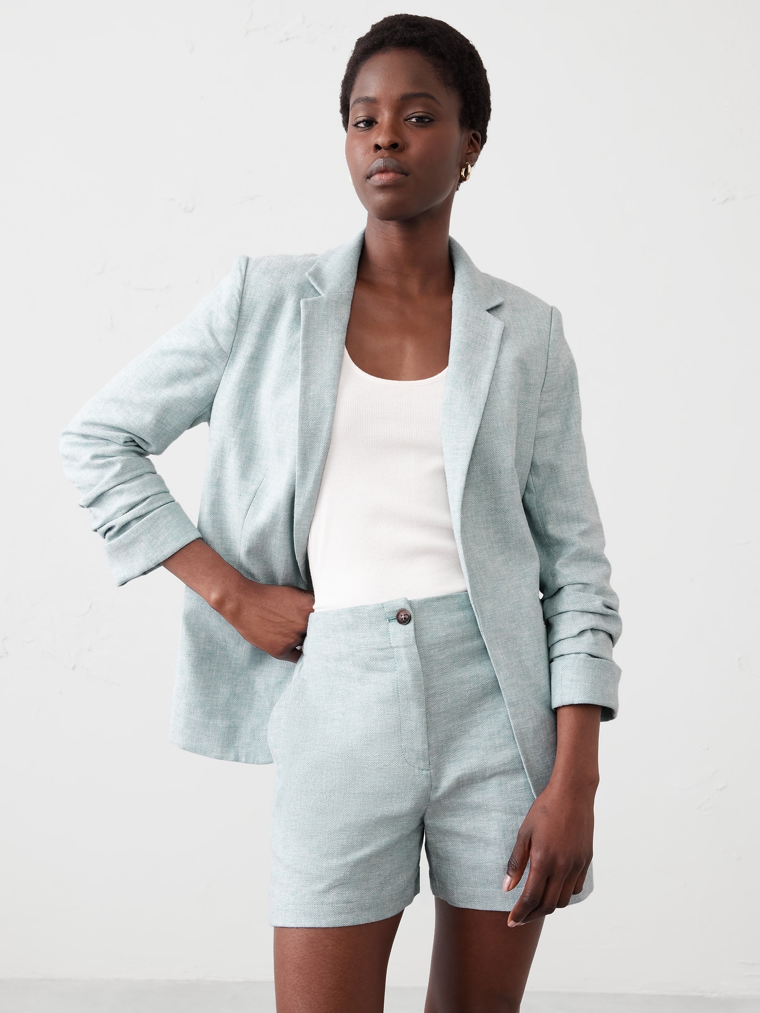 Linen-Blend Herringbone Hayden Blazer