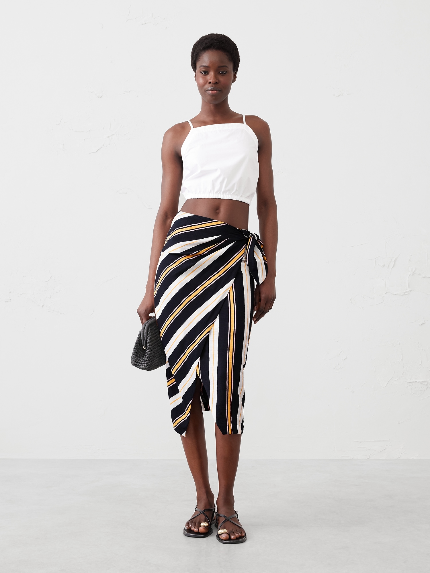 Faux-Wrap Midi Skirt