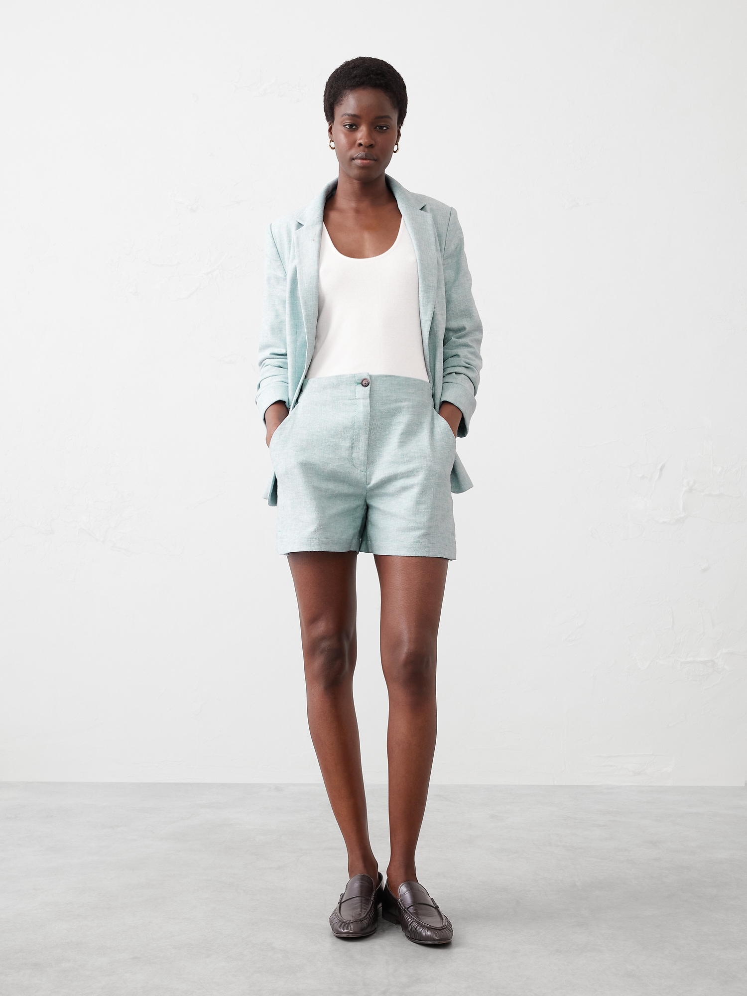 Linen-Blend Herringbone E-Waist Short