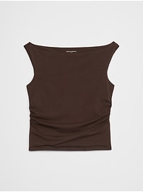 Soft Stretch Shirred-Waist Boat-Neck Top