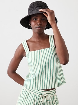 Linen-Blend Boxy Topstitch Tank | Banana Republic Factory