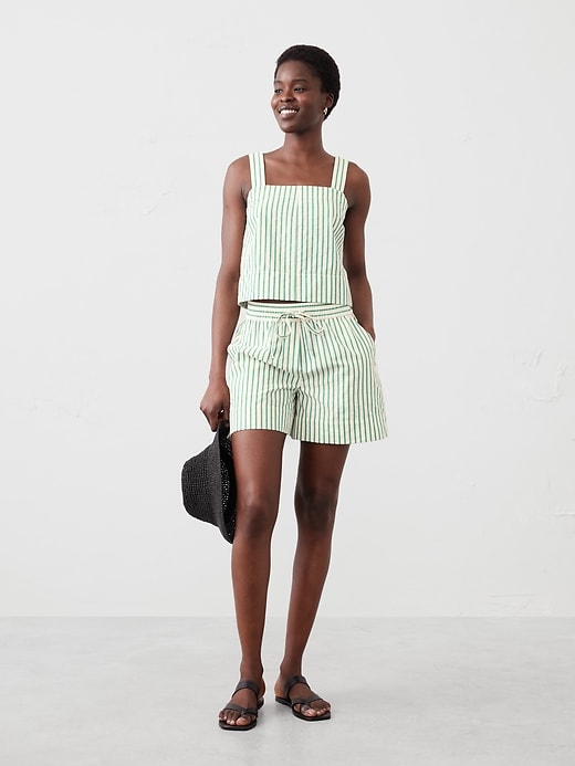 Linen-Blend Boxy Topstitch Tank | Banana Republic Factory