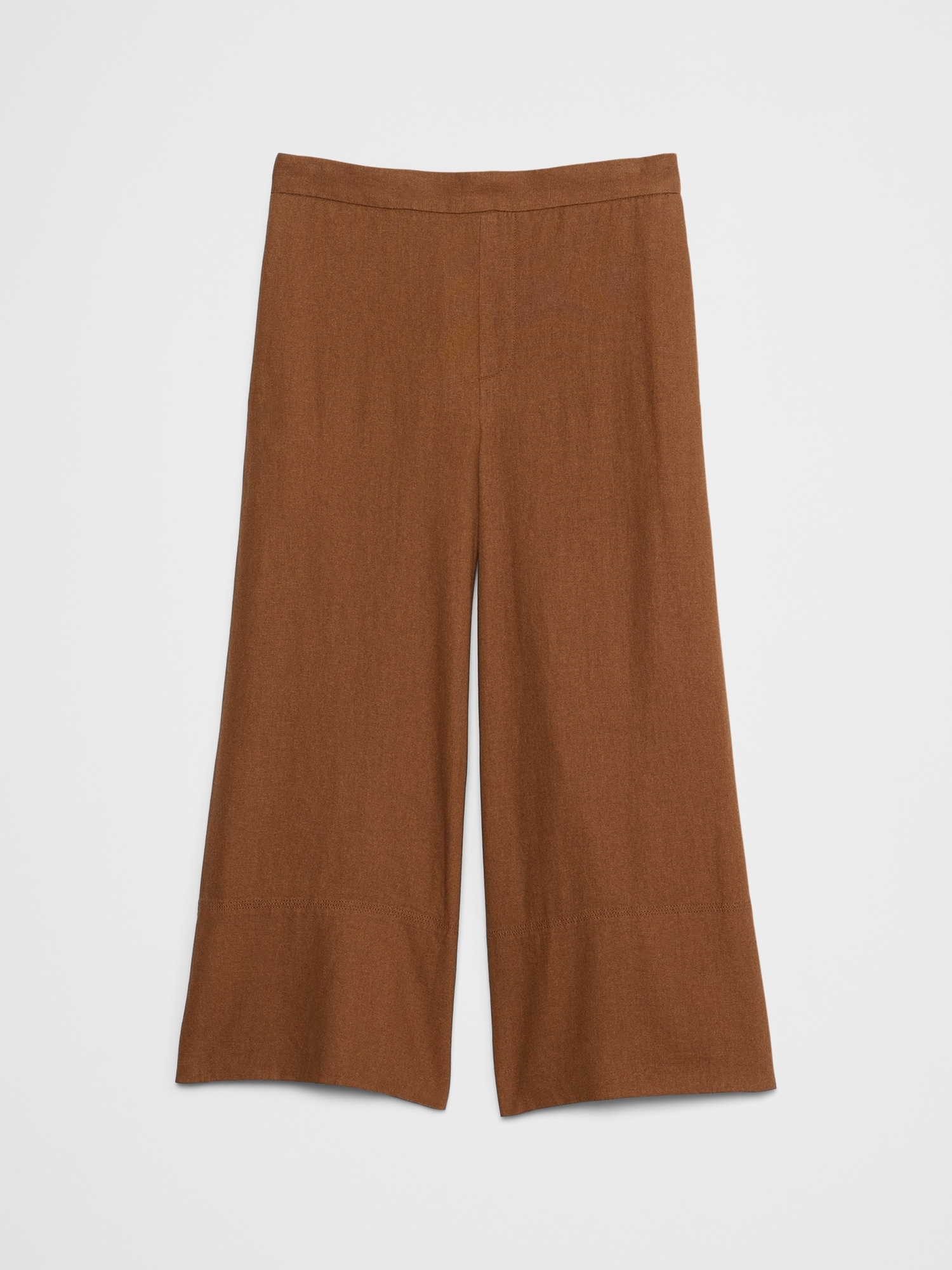 Wide-Leg Linen-Blend Cropped Pull-On Pant