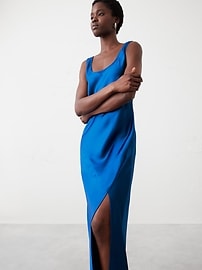 Silky Twill Slit Maxi Dress