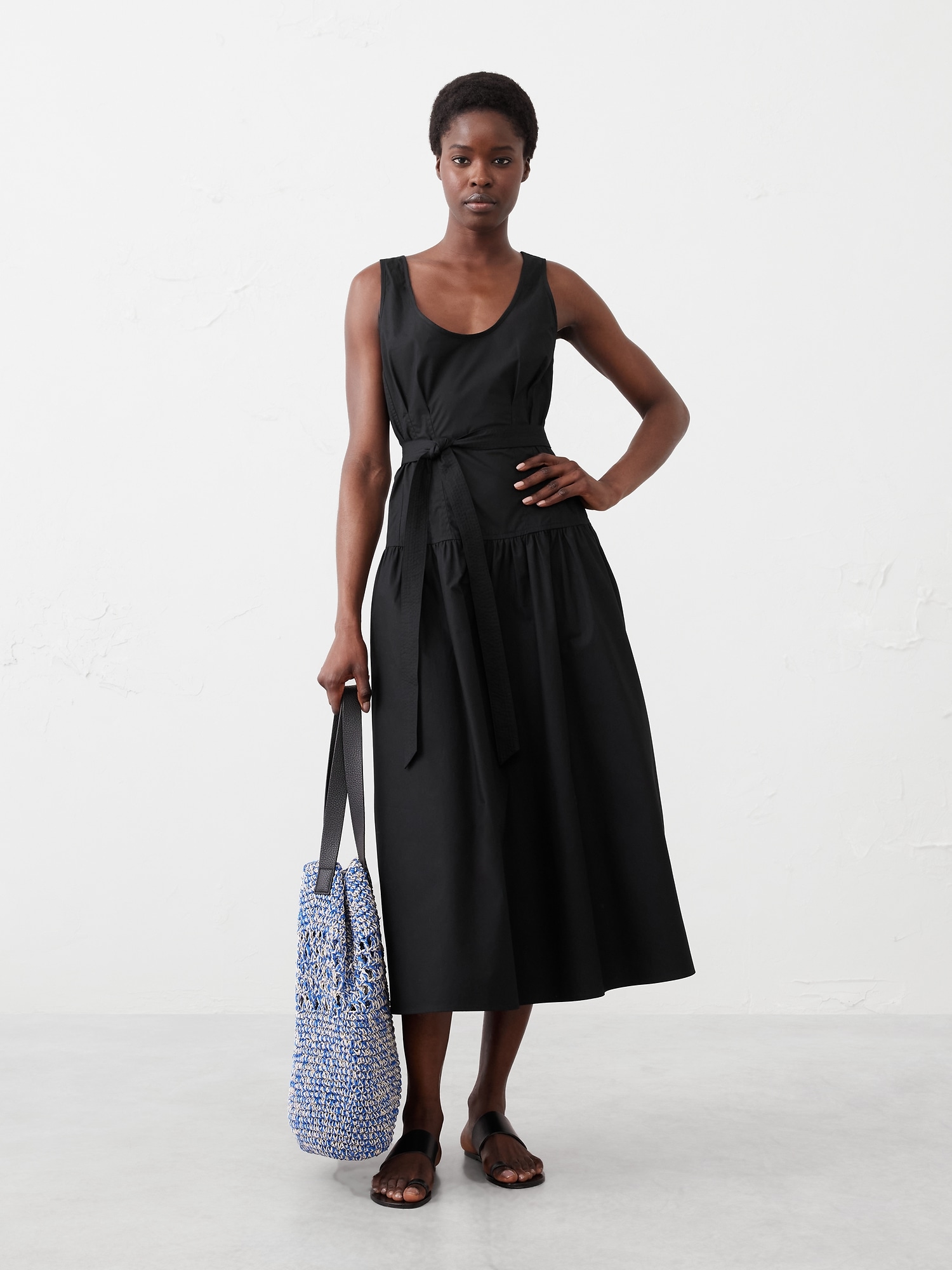Poplin Corset Waist Midi Dress