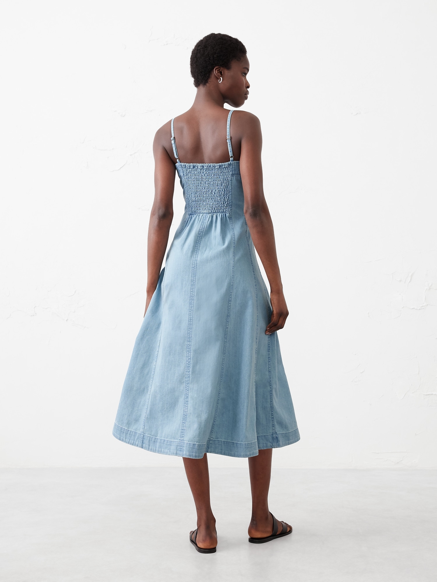 Linen-Blend Seamed Midi Dress