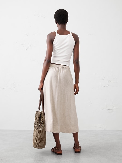Linen-Blend Buttoned Midi Skirt