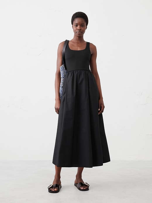 Poplin Corset Waist Midi Dress