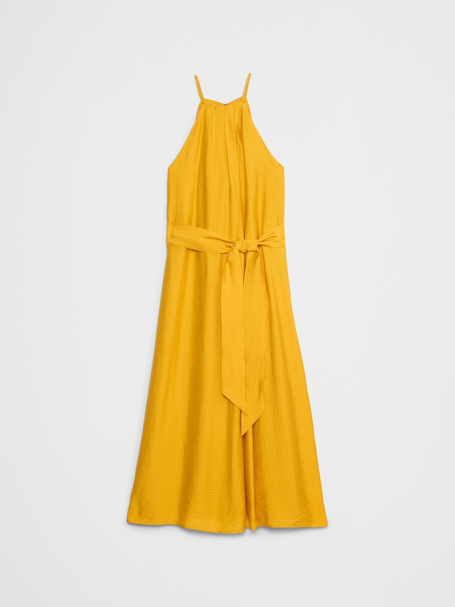 Pleated-Neck Midi Dress