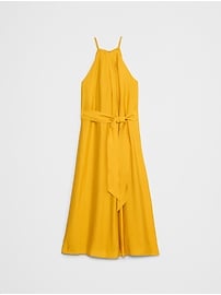 Pleated-Neck Midi Dress