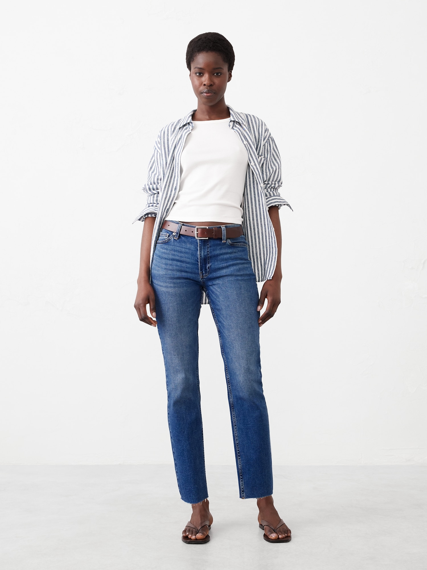 Mid-Rise Slim Raw-Hem Jean