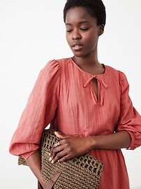 Voile Puff-Sleeve Peplum Mini Shift