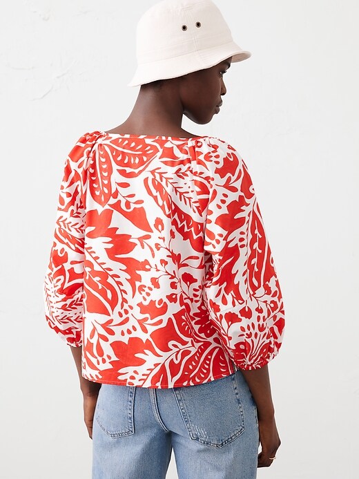 Lantern-Sleeve Poplin Top