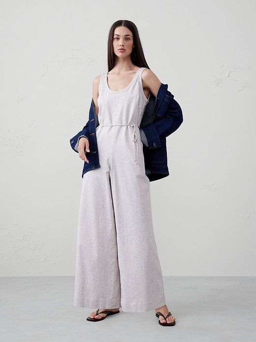 Linen-Blend Belted Jumpsuit