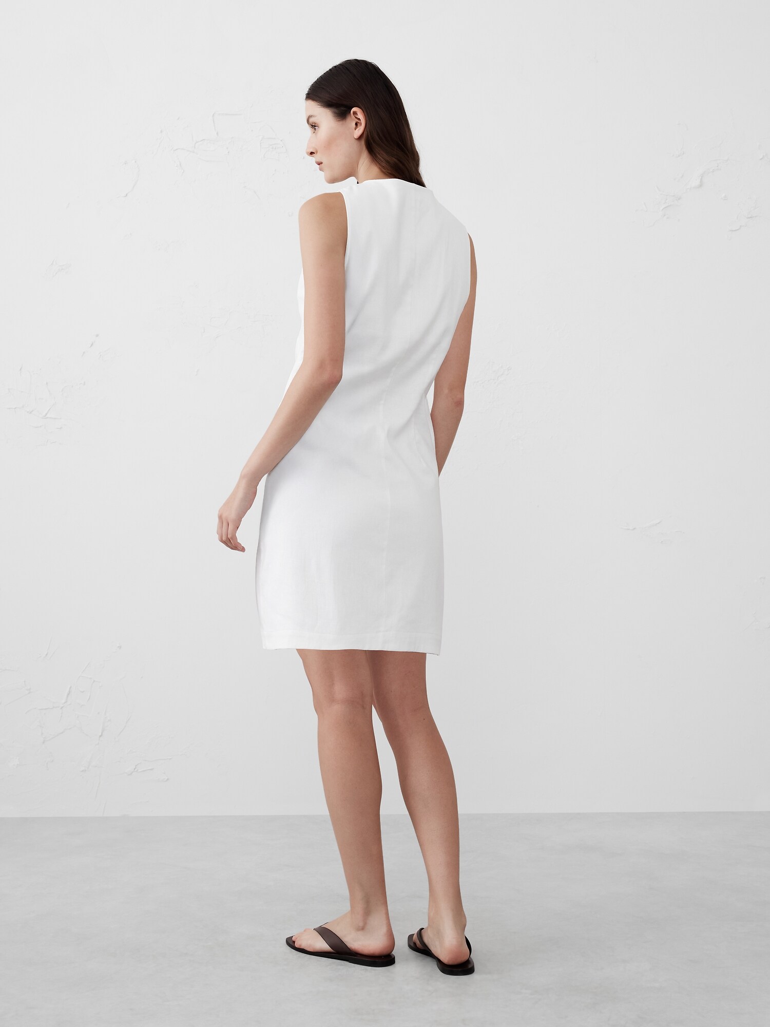 Square-Neck Linen-Blend Mini Dress
