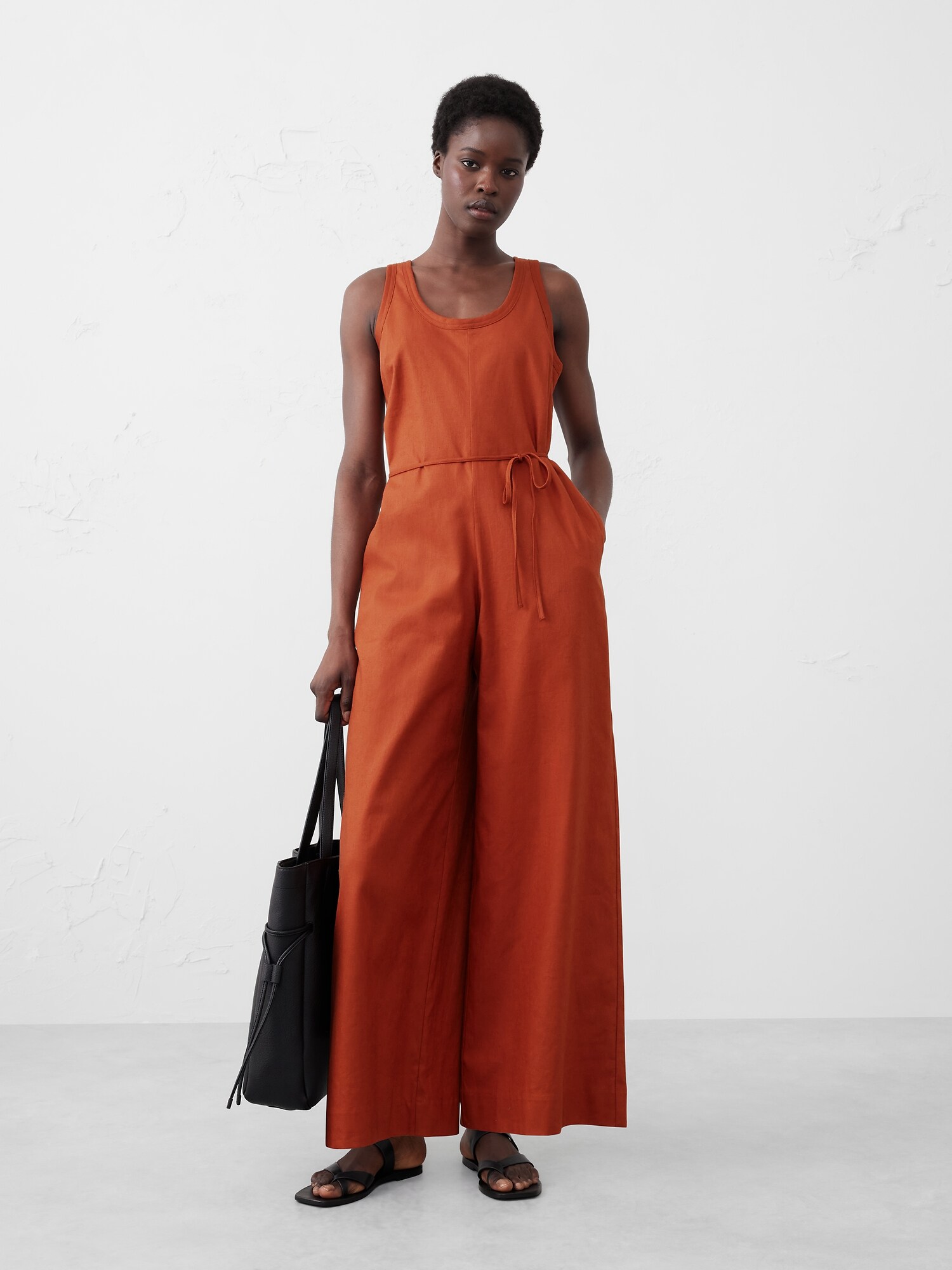 Linen-Blend Wide-Leg Jumpsuit