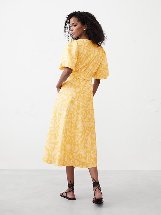 Puff-Sleeve Poplin Midi Dress