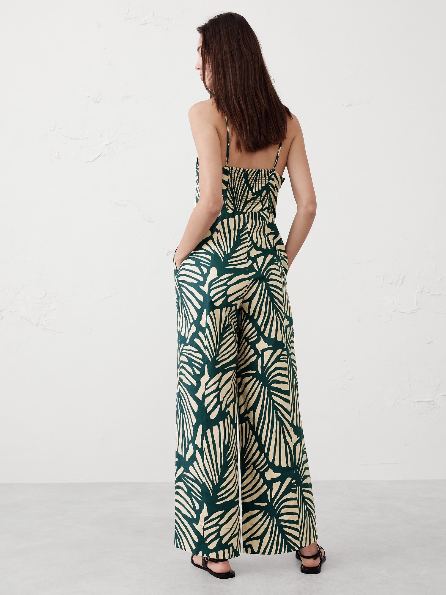 Linen-Blend Strappy Tailored Jumpsuit