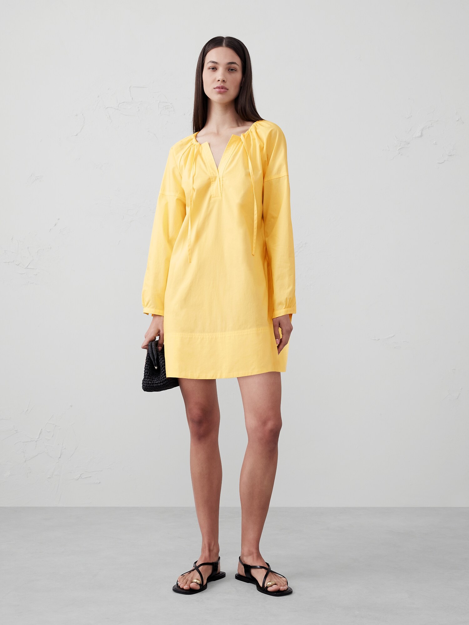 Tie-Neck Poplin Mini Dress