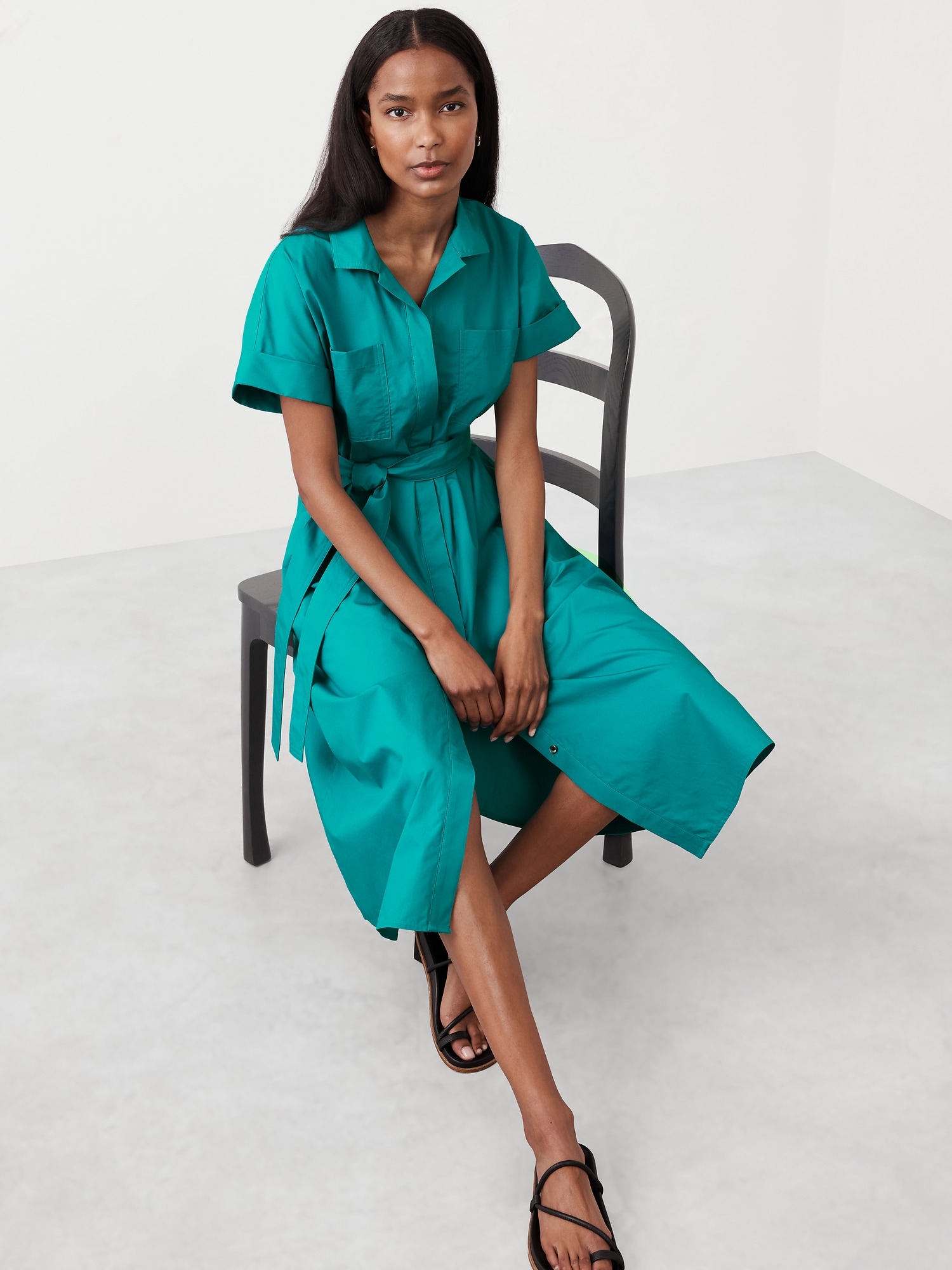 Tie-Waist Midi Shirtdress