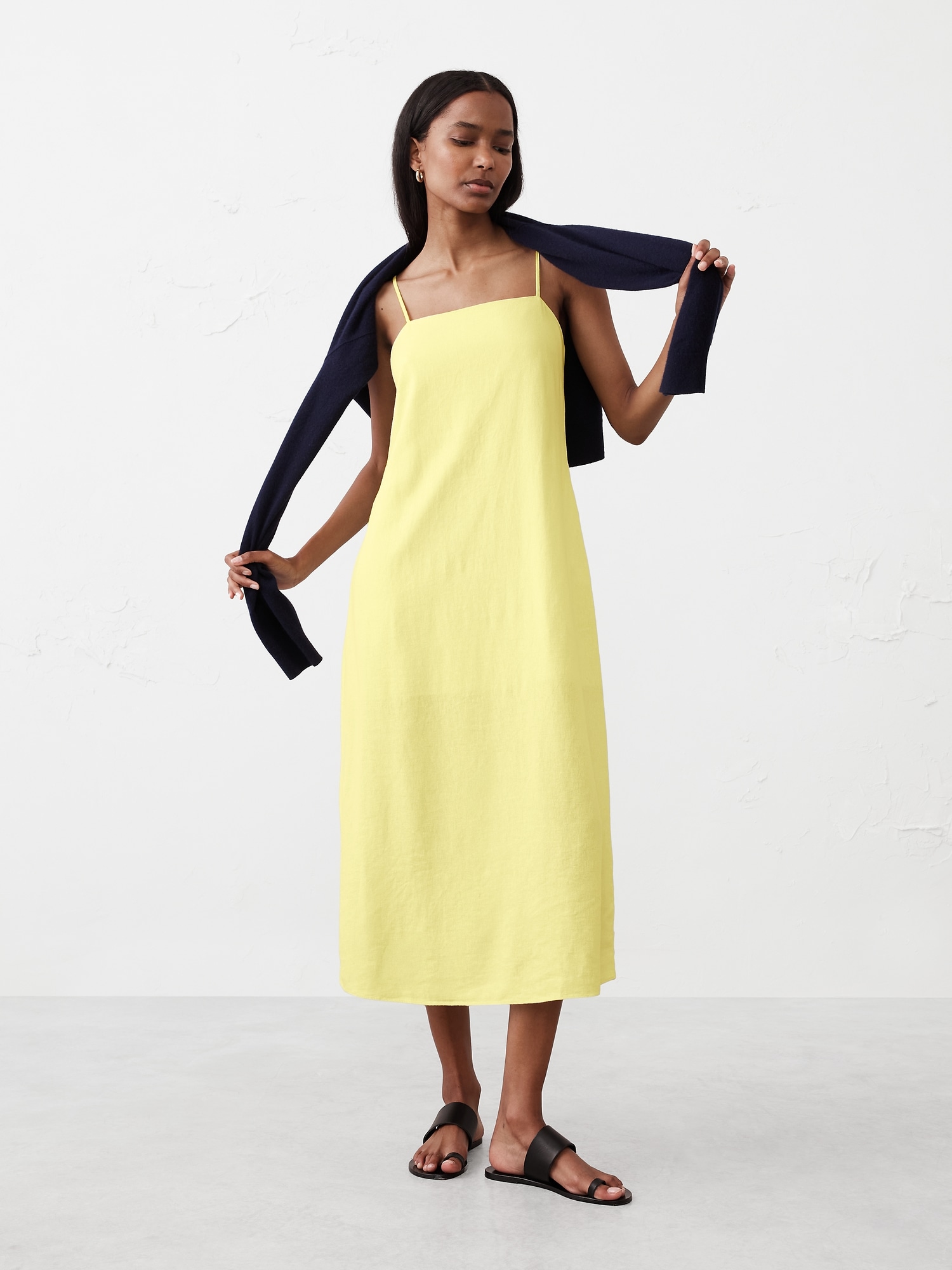 Linen-Blend Strappy Midi Dress