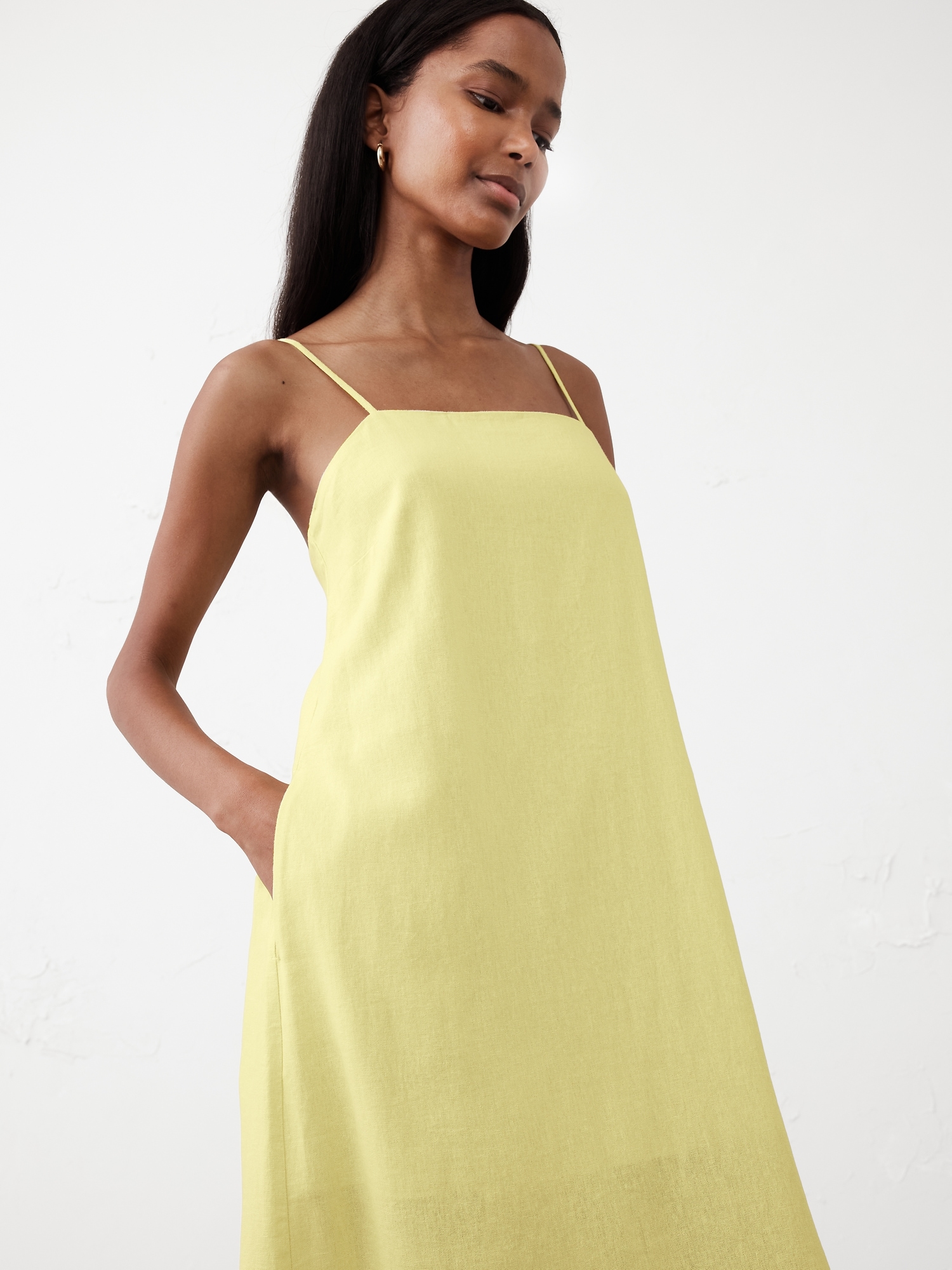 Linen-Blend Strappy Midi Dress