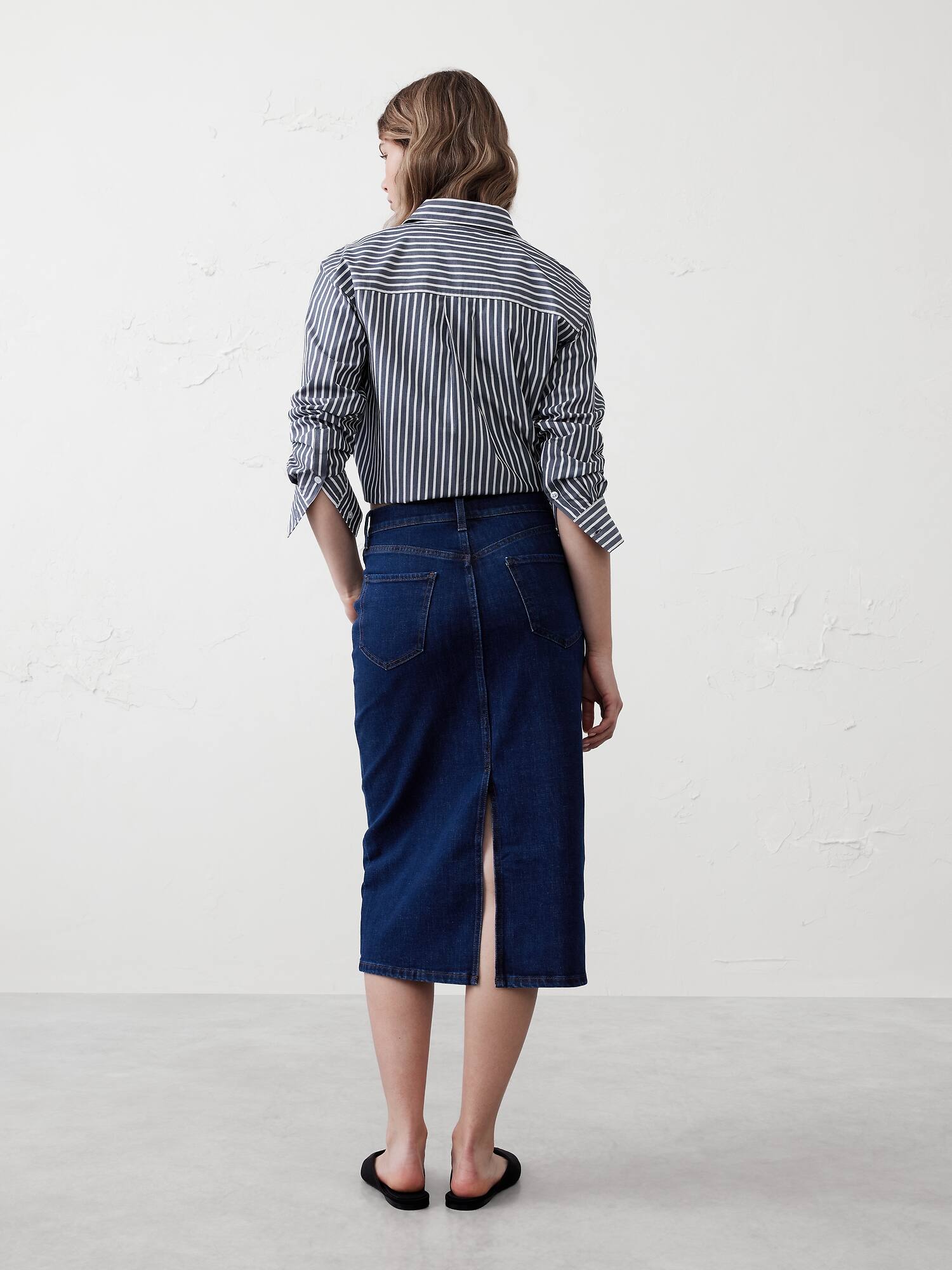 Denim Midi Pencil Skirt